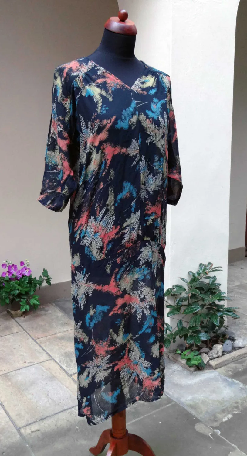 1920s 30s Abstract Printed Silk Dress