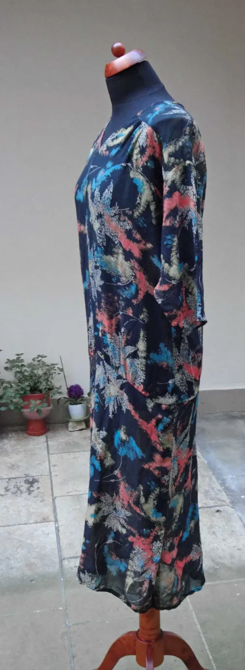 1920s 30s Abstract Printed Silk Dress