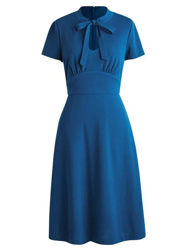 1940s Vintage Front Pleated Bow Dress