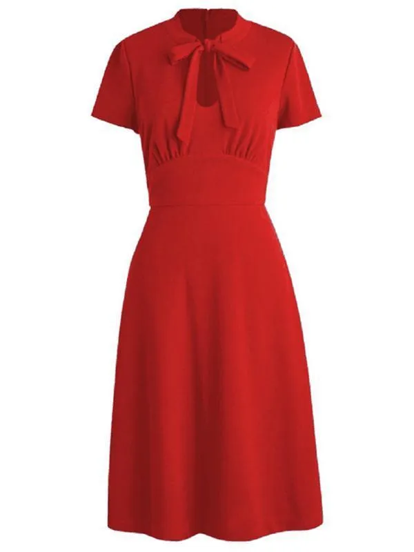 1940s Vintage Front Pleated Bow Dress