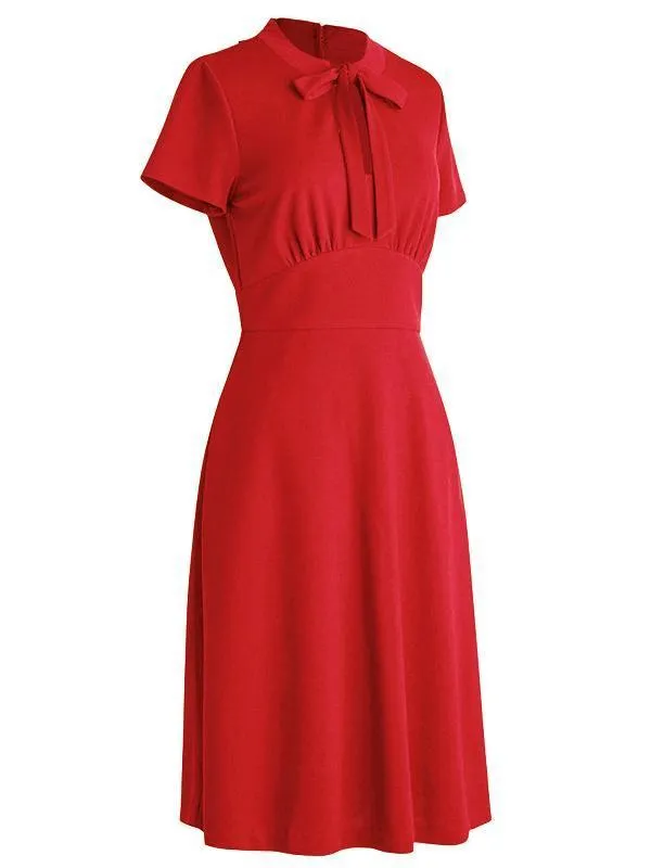 1940s Vintage Front Pleated Bow Dress