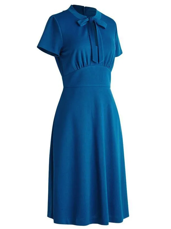 1940s Vintage Front Pleated Bow Dress