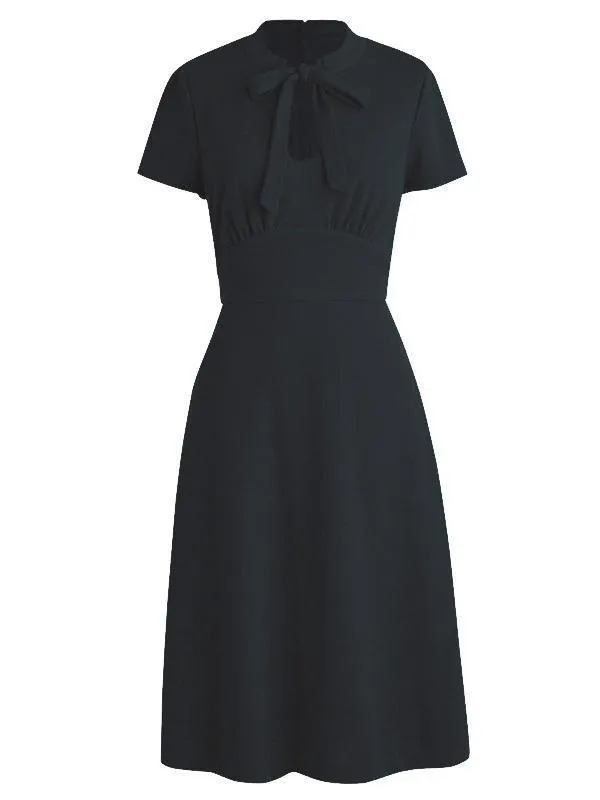 1940s Vintage Front Pleated Bow Dress