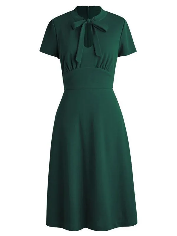 1940s Vintage Front Pleated Bow Dress