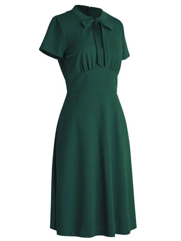 1940s Vintage Front Pleated Bow Dress