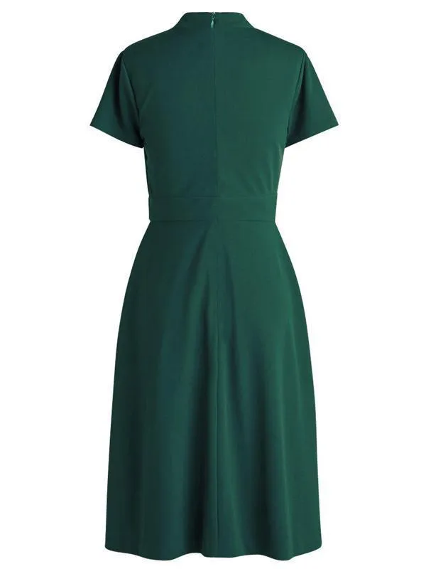 1940s Vintage Front Pleated Bow Dress