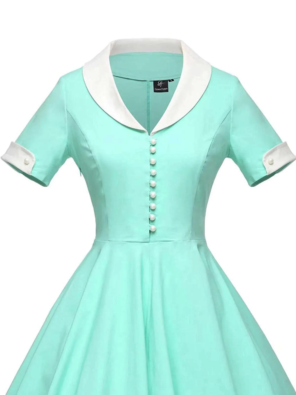 Turndown Collar Swing Dress 1950s Solid