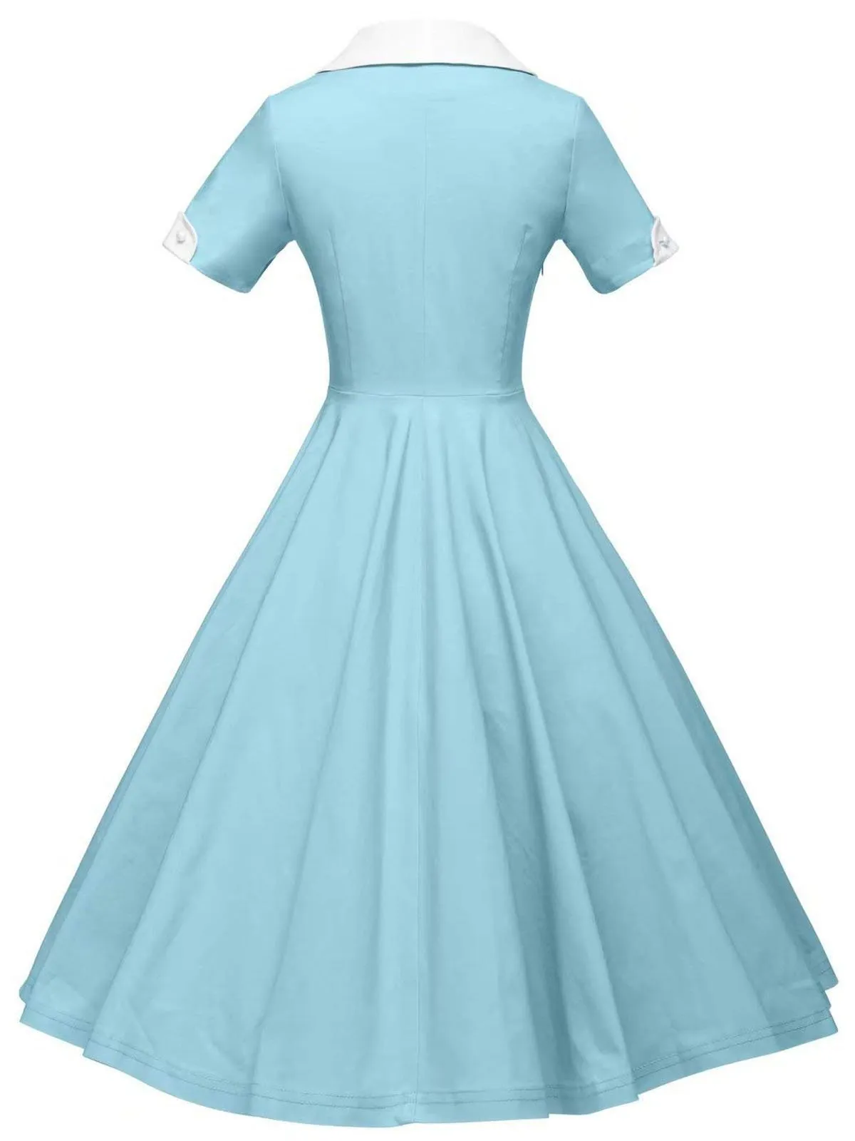 Turndown Collar Swing Dress 1950s Solid