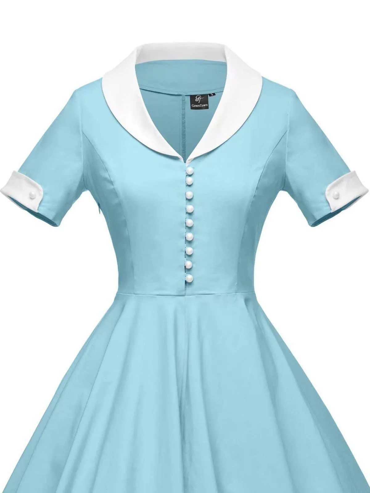 Turndown Collar Swing Dress 1950s Solid