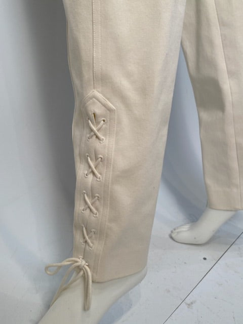 1997 Chanel Vintage White Cotton Pants with lace up ankles in size FR 44 US 8/10.