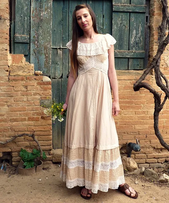 70s Vintage Boho Lace Maxi Dress