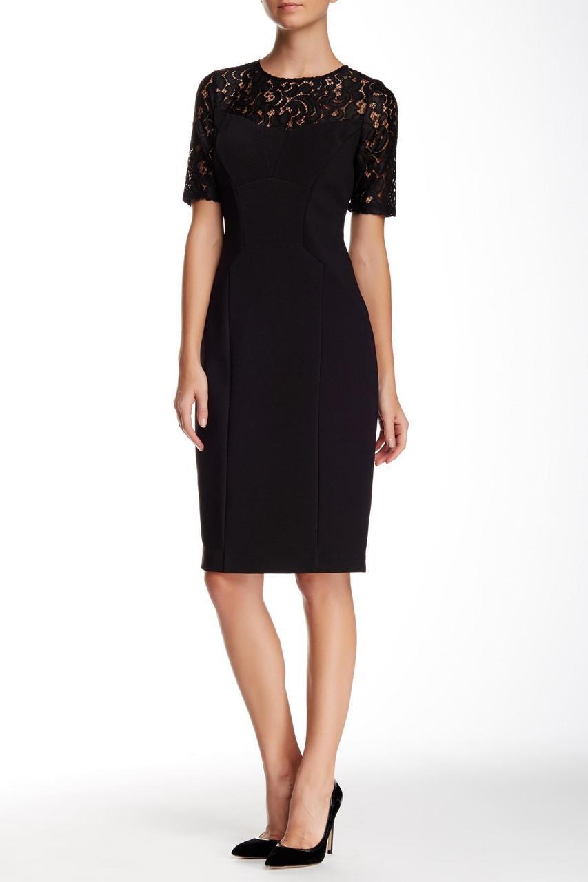 Adrianna Papell - Lace Illusion Jewel Neck Stretch Dress