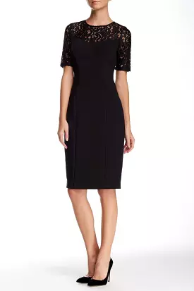 Adrianna Papell - Lace Illusion Jewel Neck Stretch Dress