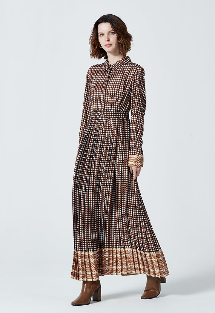 All Over Bordered Pleated Dress