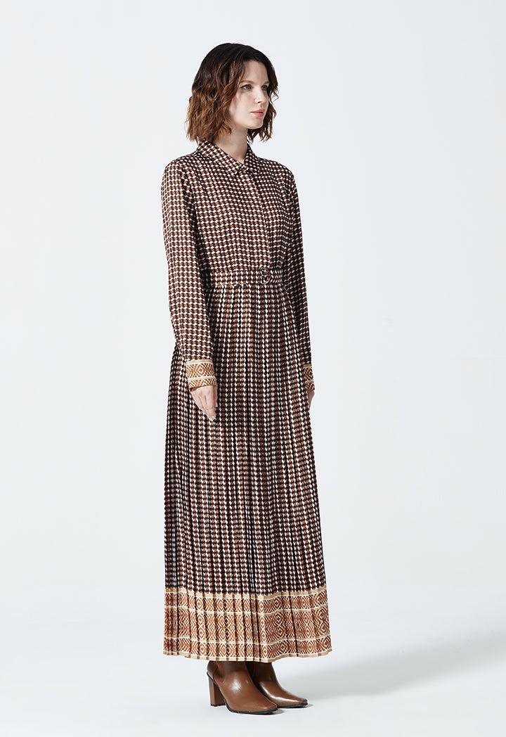 All Over Bordered Pleated Dress