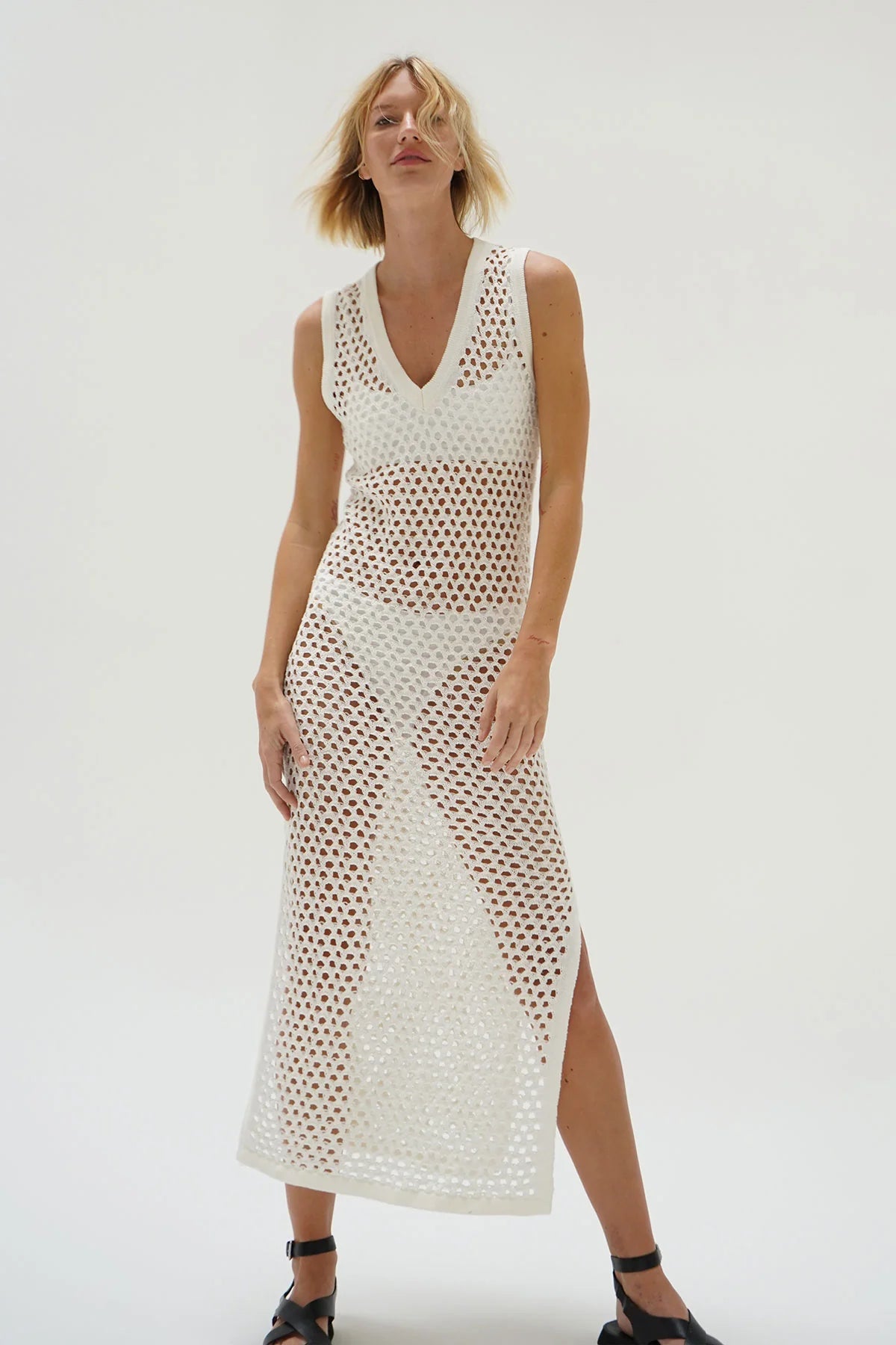 Althaia V Ivory Open Knit Maxi Dress