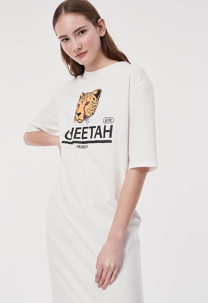 Animal Print Tee Dress with Text