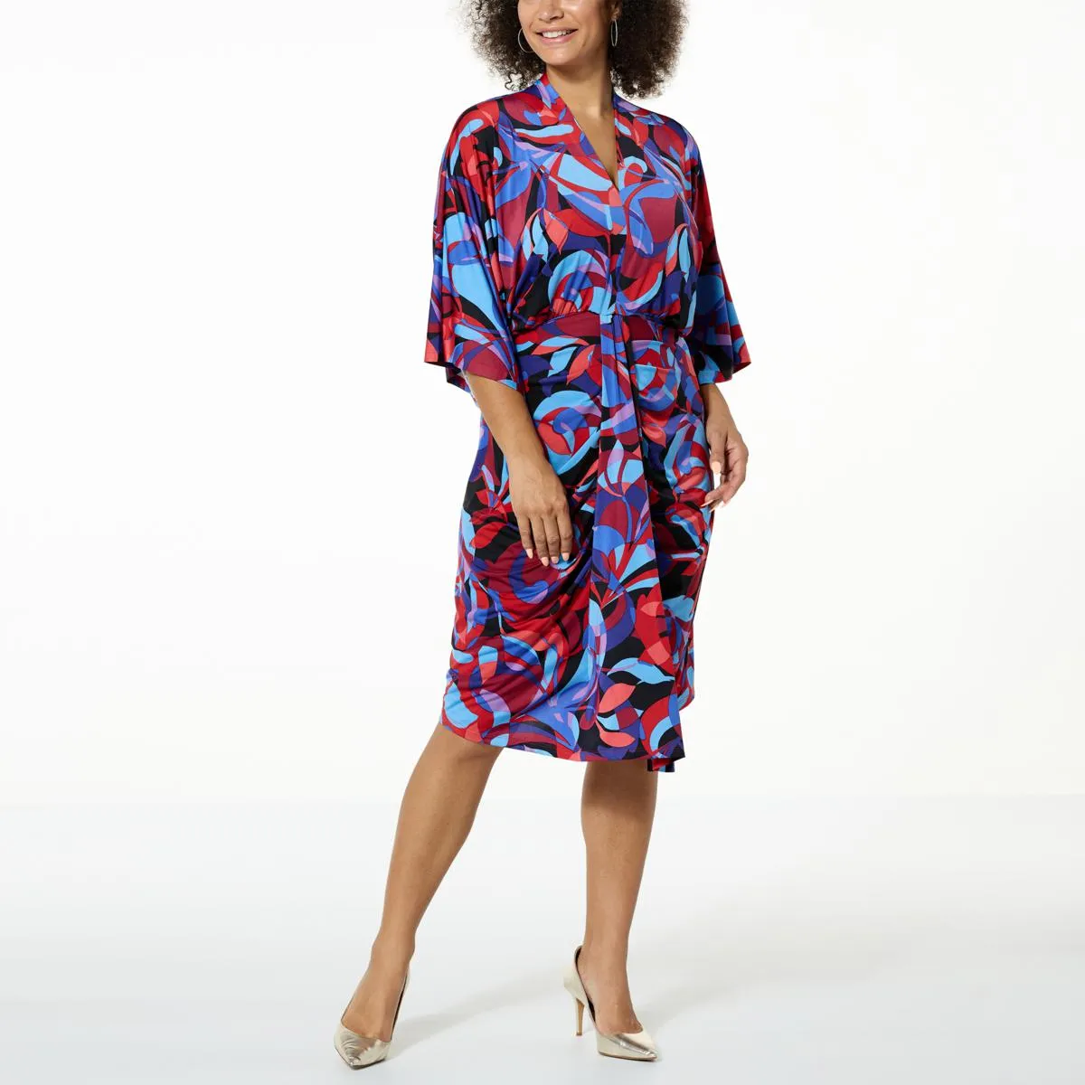 As Is IMAN Global Chic Print Silky Knit Dolman Sleeve Blouson Dress