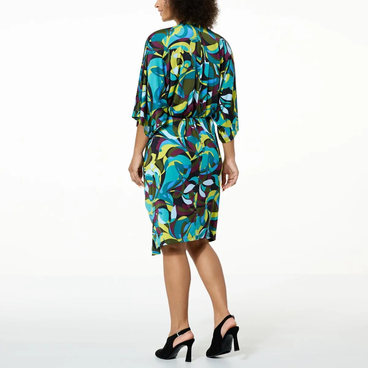 As Is IMAN Global Chic Print Silky Knit Dolman Sleeve Blouson Dress