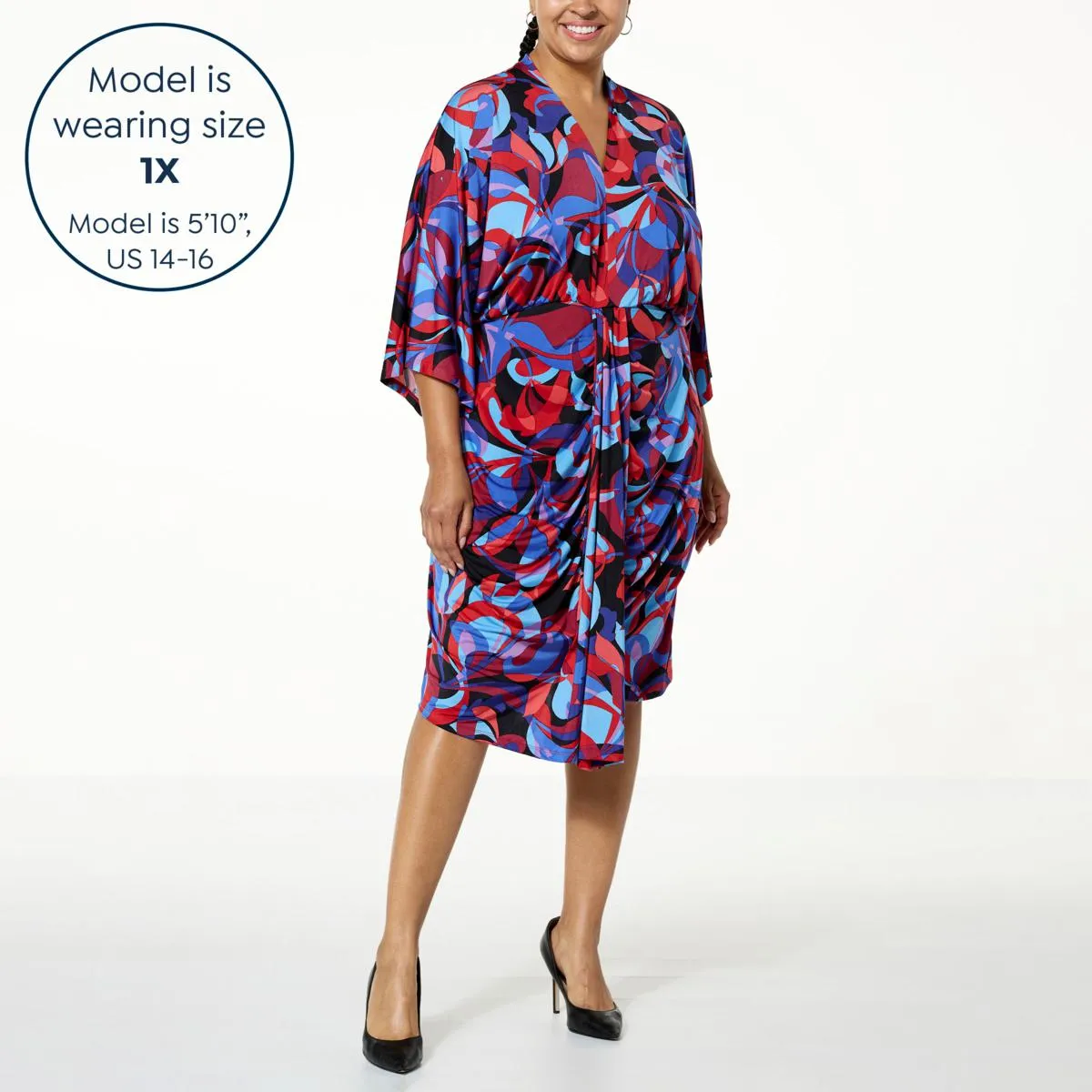 As Is IMAN Global Chic Print Silky Knit Dolman Sleeve Blouson Dress