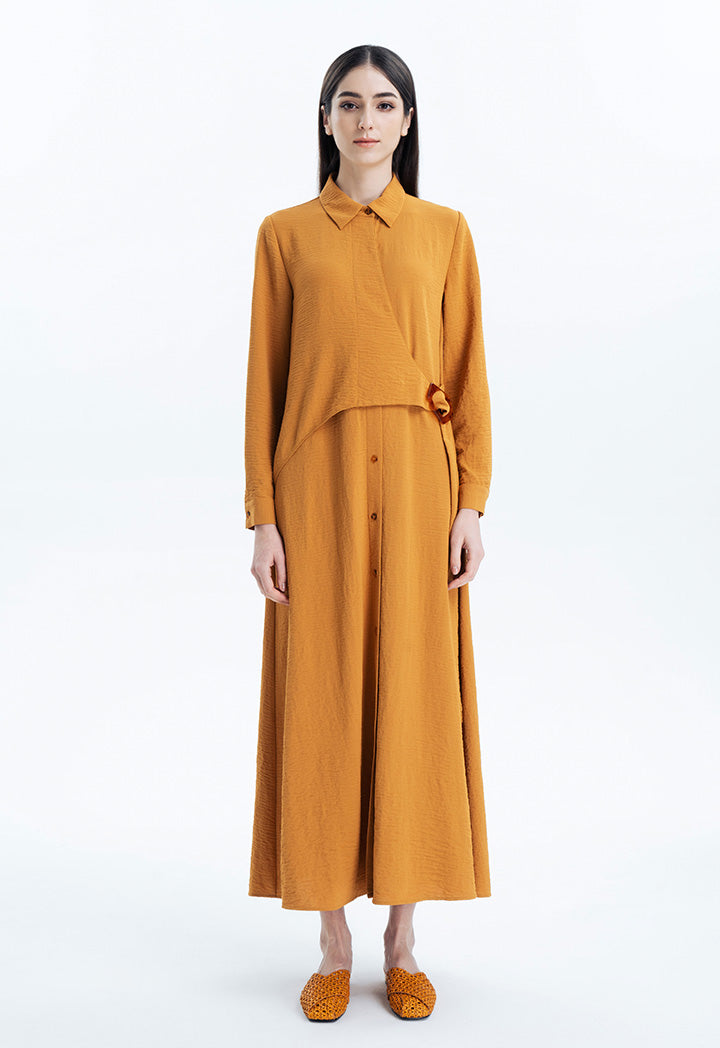 Asymmetrical Solid Dress with Flap Belt.