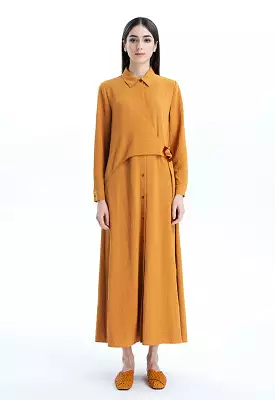 Asymmetrical Solid Dress with Flap Belt.