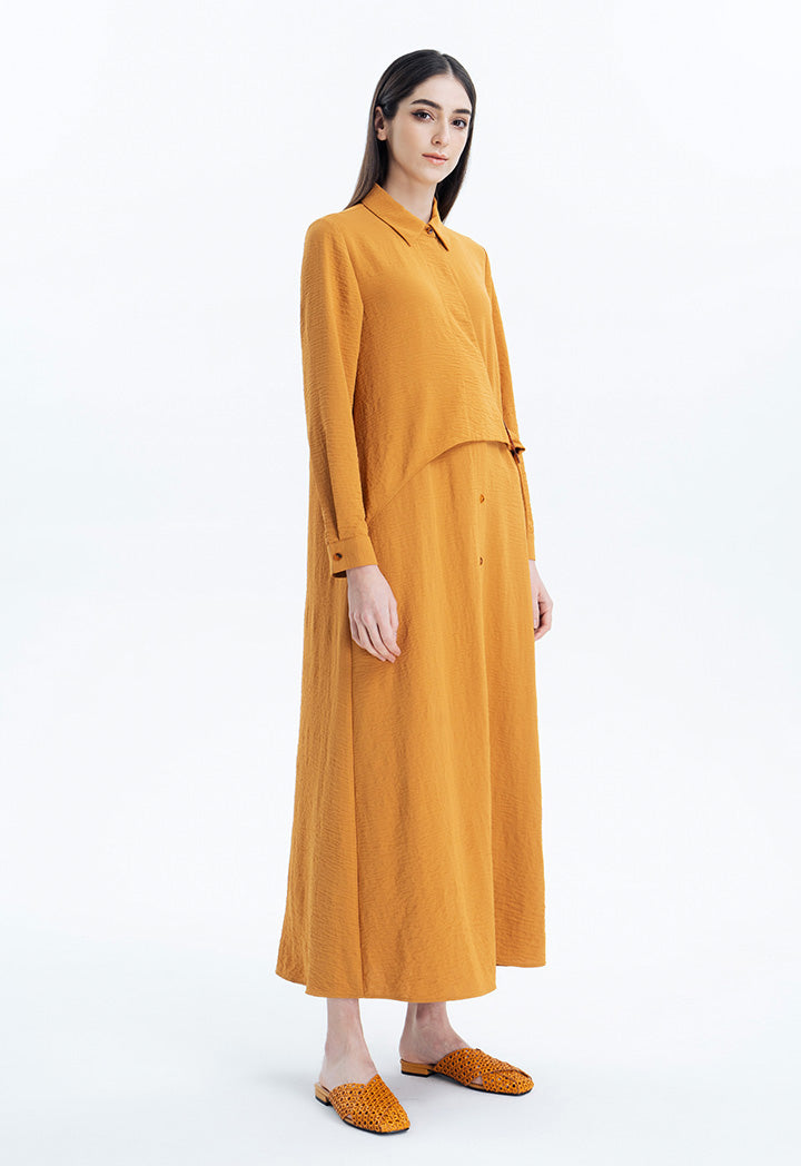 Asymmetrical Solid Dress with Flap Belt.