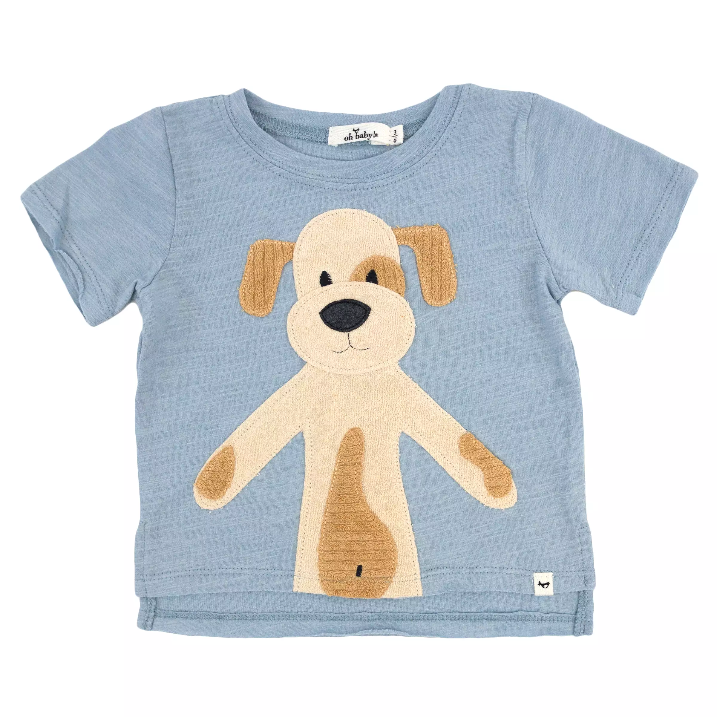 baby Raw Edge Tee Large Puppy Mist Natural Applique Fog