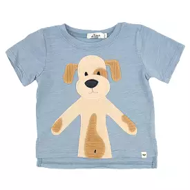 baby Raw Edge Tee Large Puppy Mist Natural Applique Fog