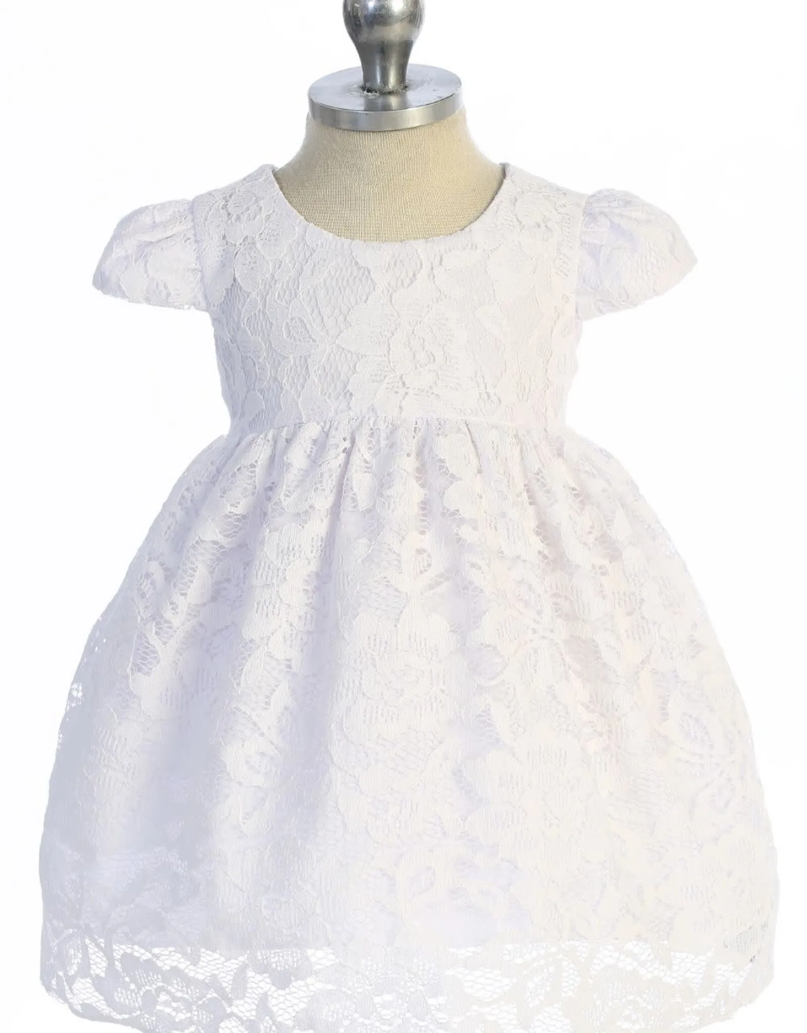 Baby V-Back Bow Lace Dress w/Pearl Trim