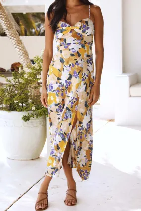 Backless Floral Print Slit Cami Dress