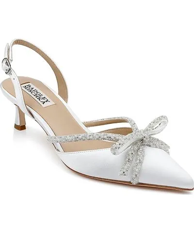 Badgley Mischka Angelina Pointed Toe Pave & Imitation Pearl Bow Embellished Kitten Heel Sandals