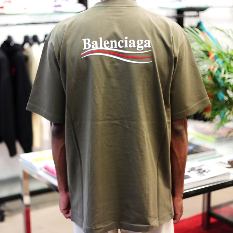 Balenciaga Campaign Embroidery Tee Olive