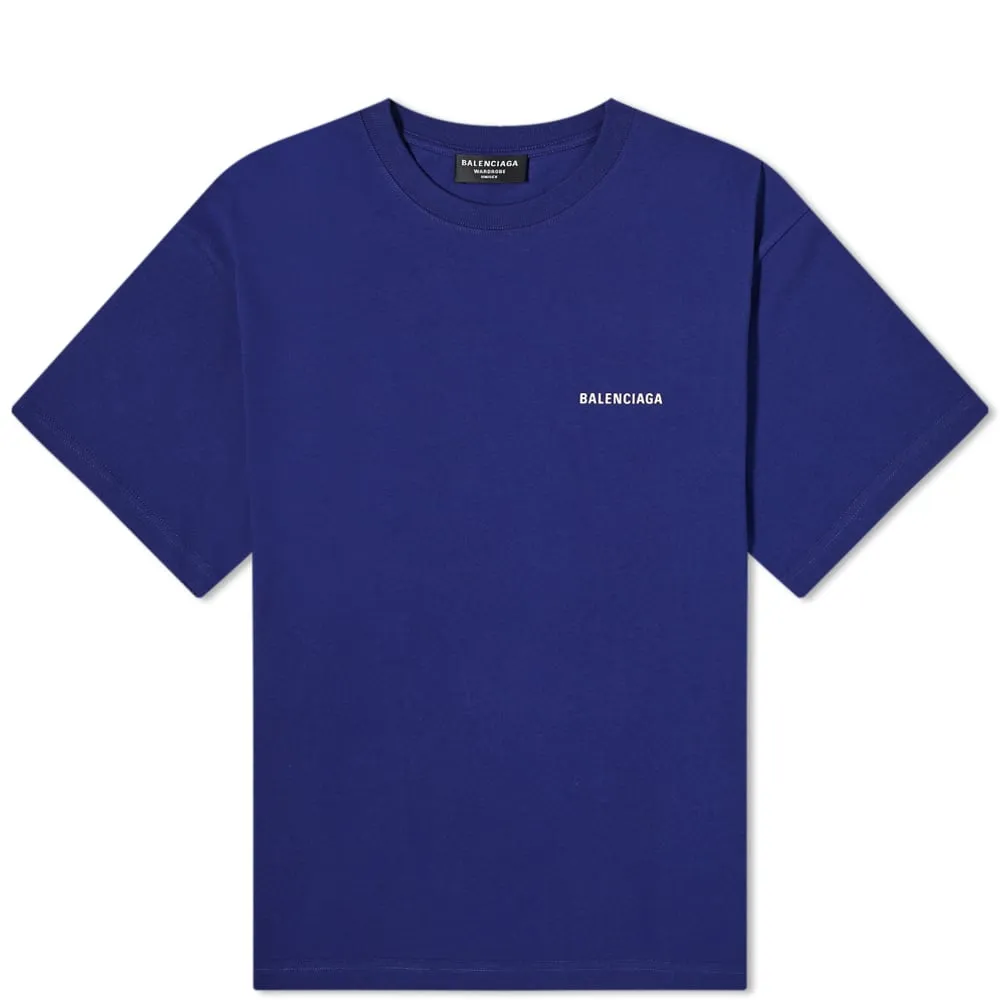 Balenciaga Marine Blue & White Block Logo T-Shirt