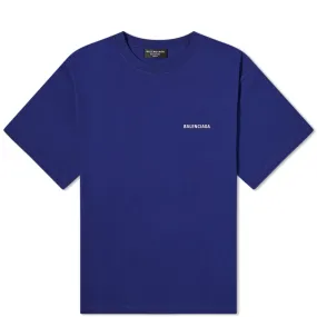 Balenciaga Marine Blue & White Block Logo T-Shirt