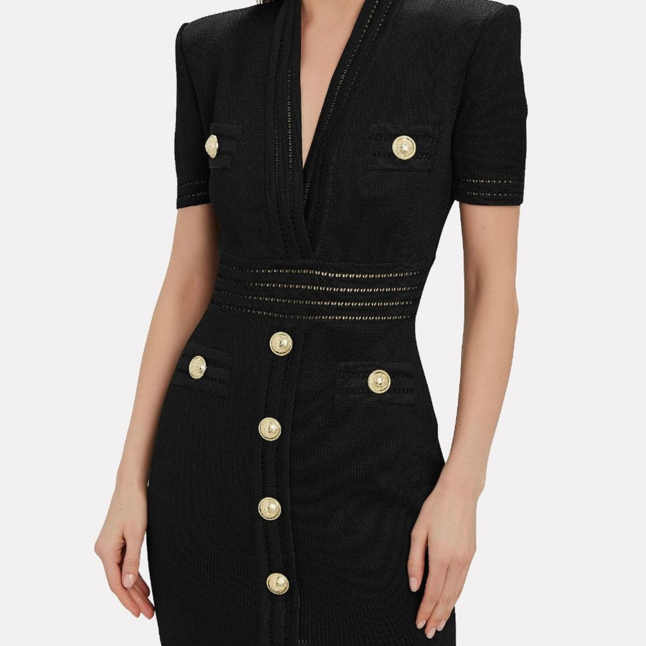 Balmain Knit V Neck Button Dress - Stylish Fashion Apparel