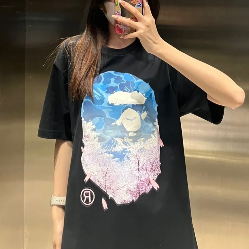 Bathing Ape Sakura Photo Ape Head Black Tee - Japan Exclusive