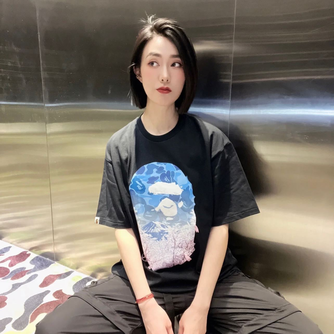 Bathing Ape Sakura Photo Ape Head Black Tee - Japan Exclusive