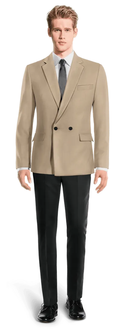 beige double-breasted blazer for transitional weather