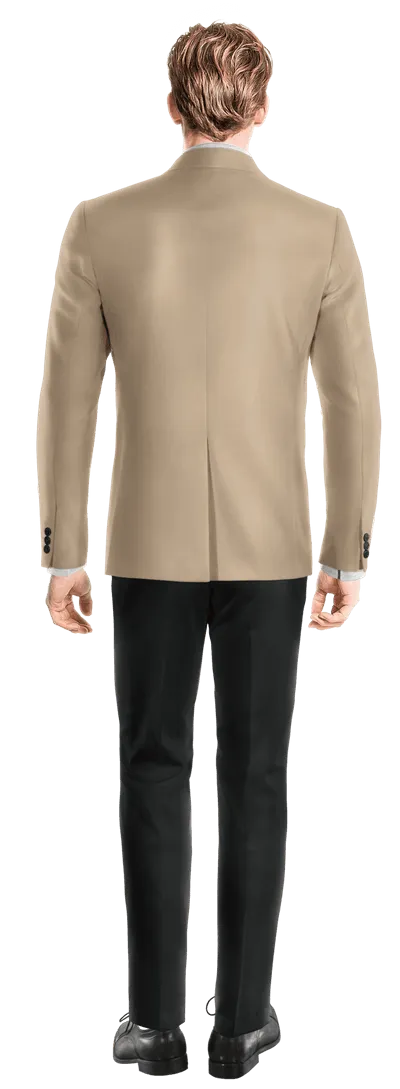 beige double-breasted blazer for transitional weather