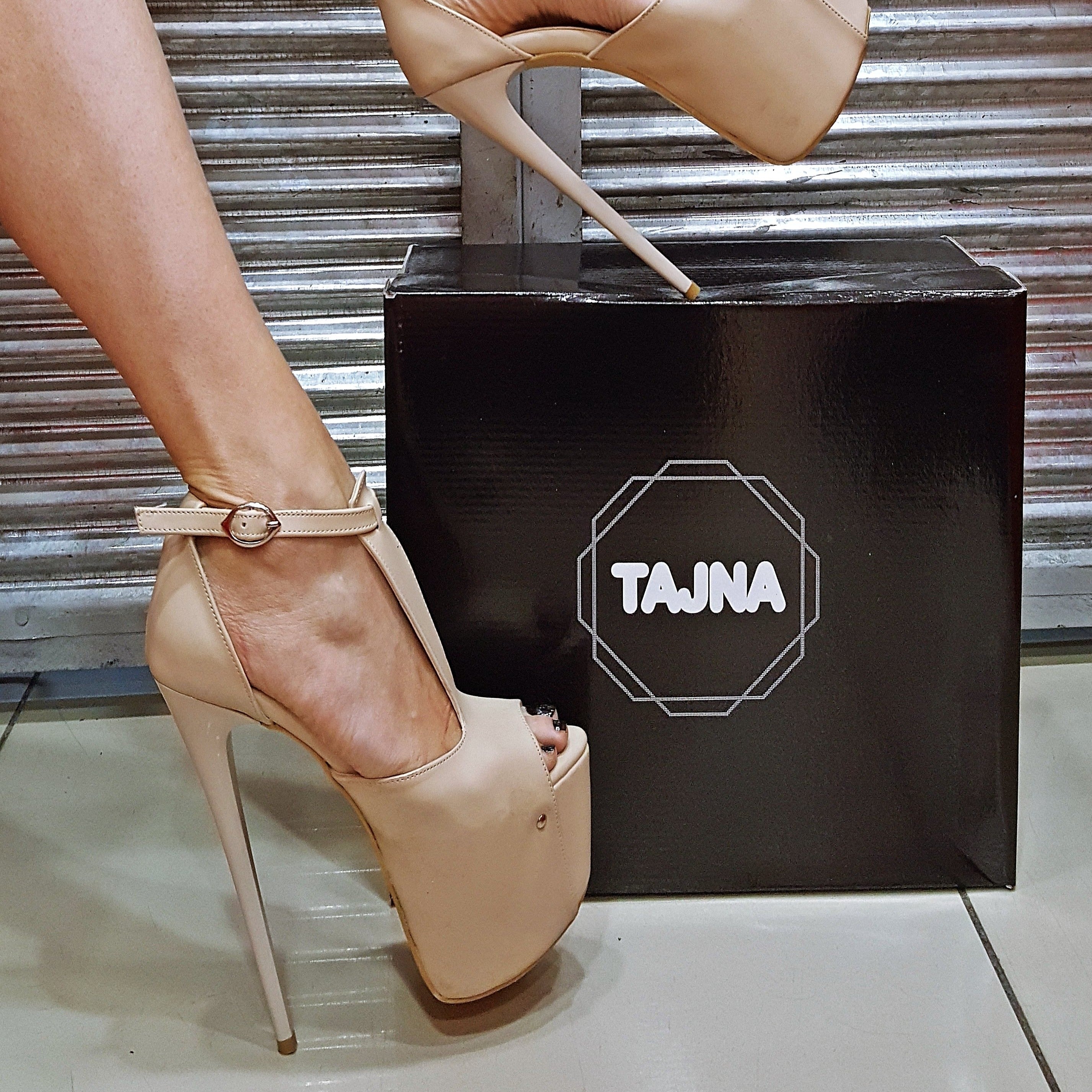 Beige Peep Toe Platform High Heels