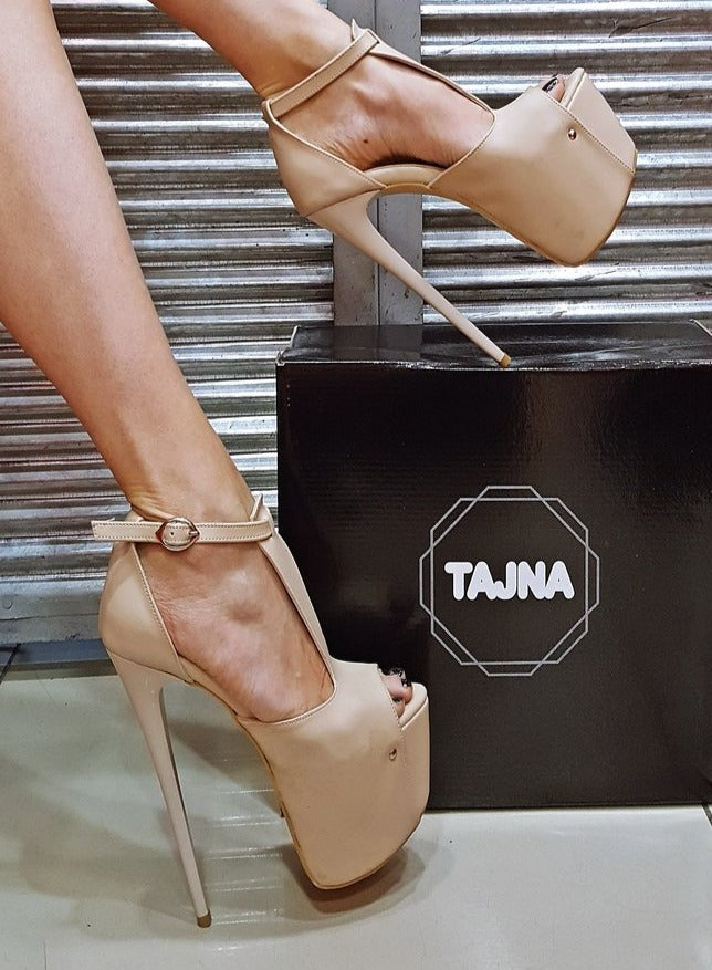 Beige Peep Toe Platform High Heels