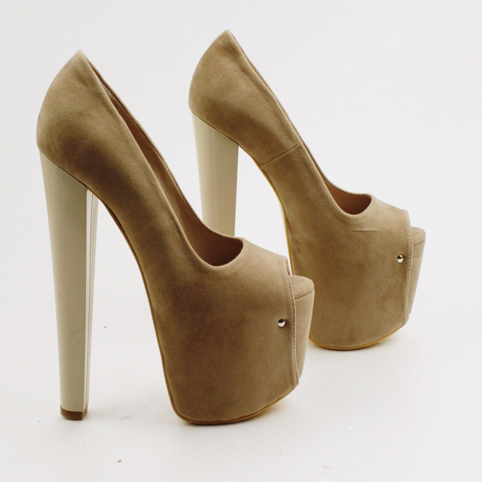 Beige Platform Shoes, Faux Suede Peep Toe