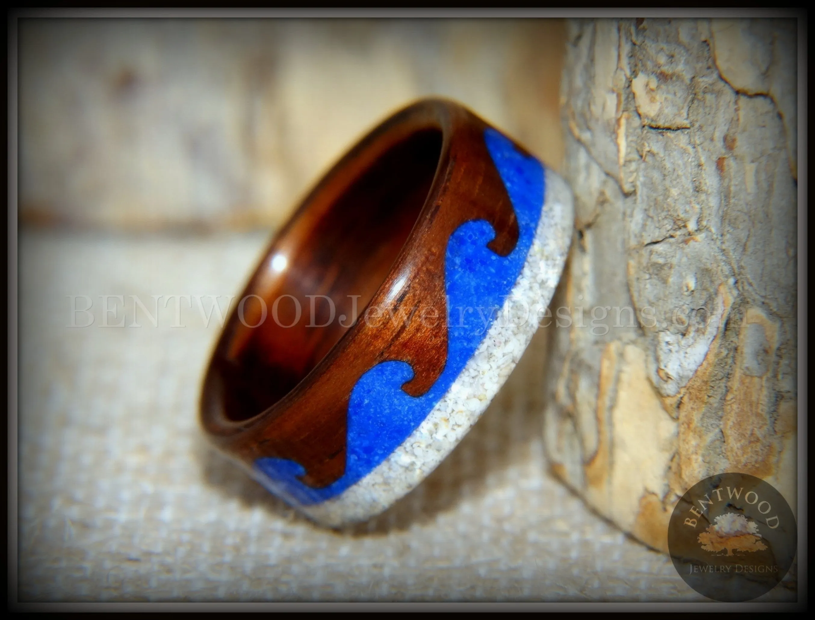 Bentwood Ring Beach Waves Koa, Blue Lapis & Beach Sand - Buy Now!