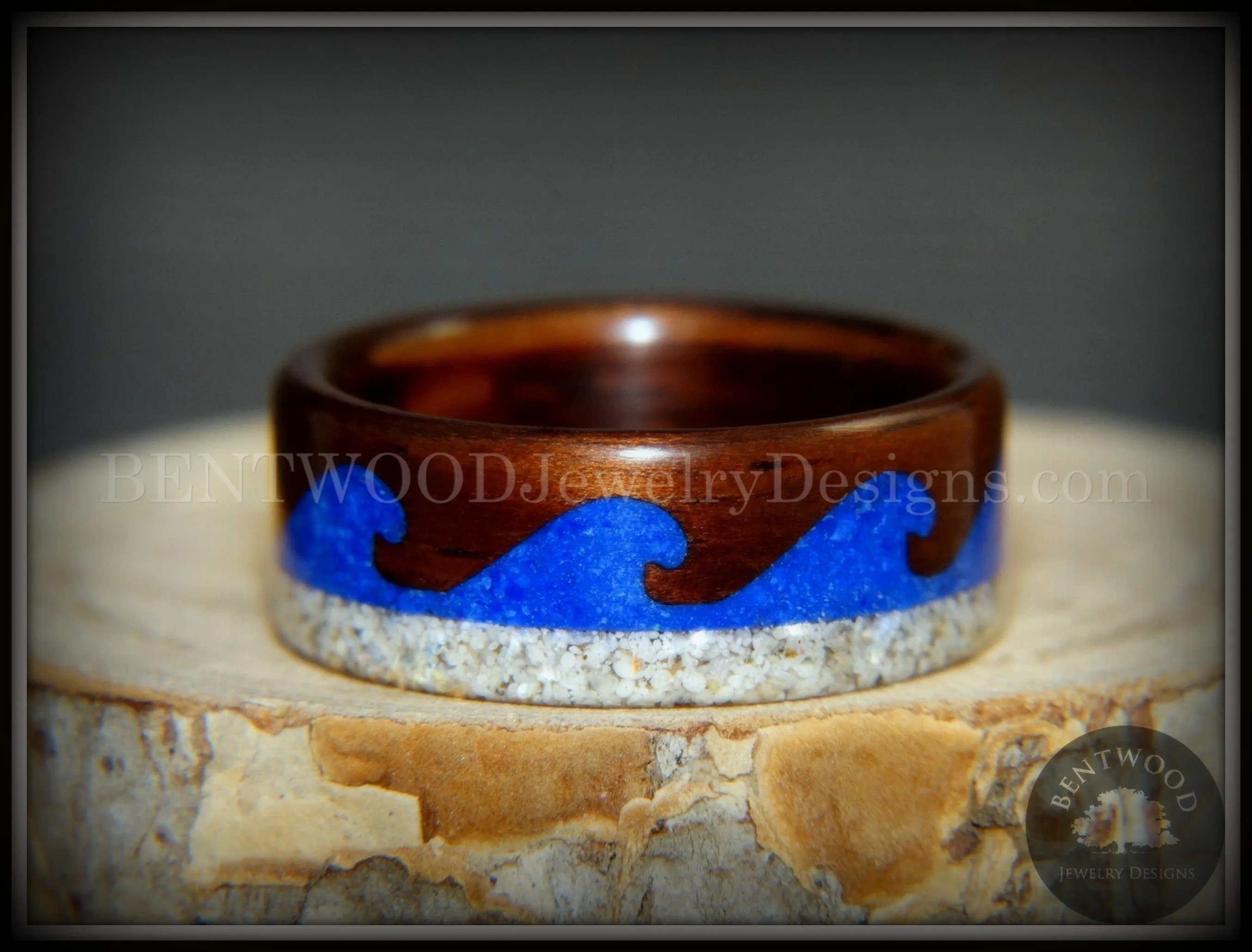 Bentwood Ring Beach Waves Koa, Blue Lapis & Beach Sand - Buy Now!