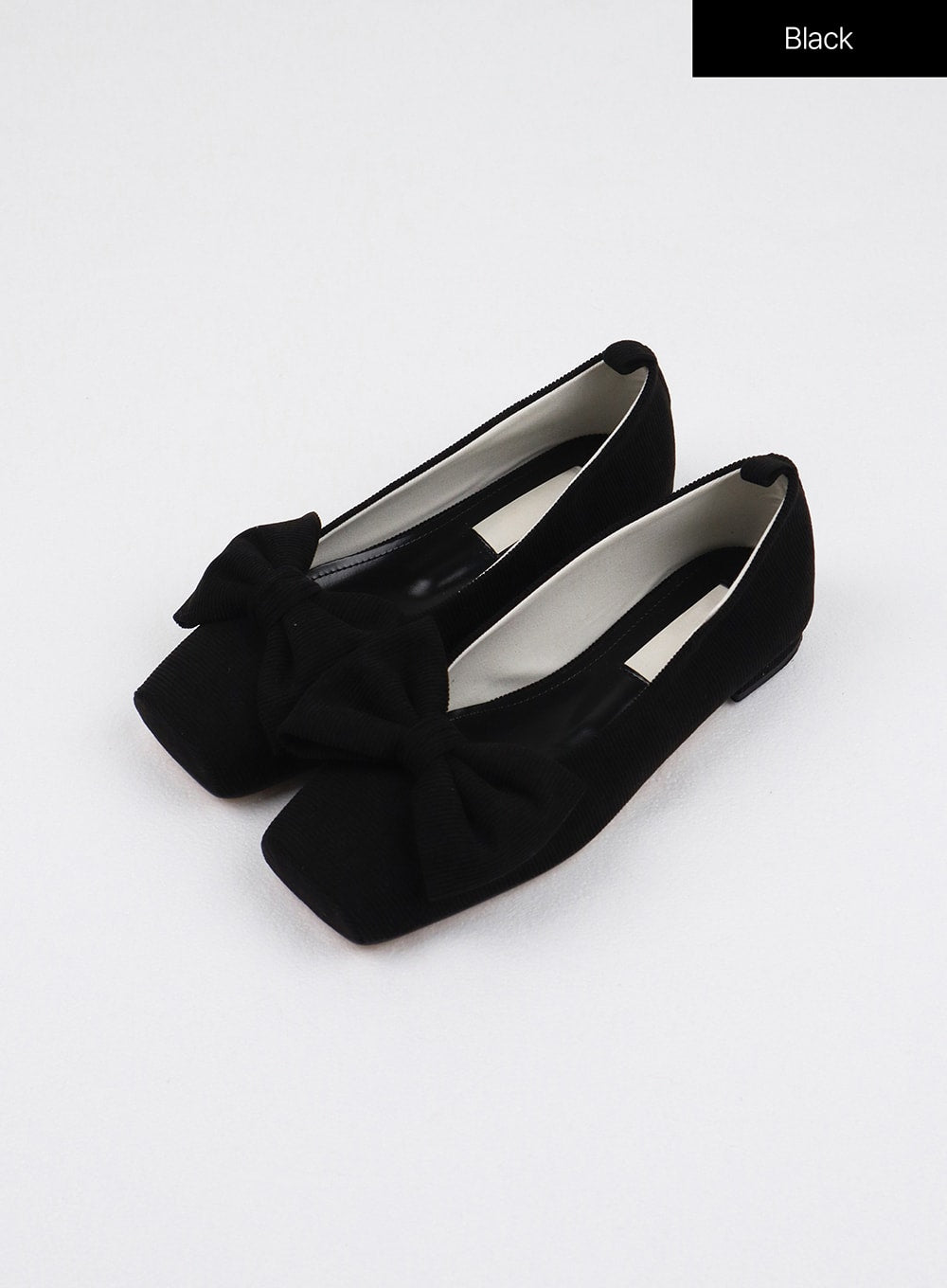 Big Bow Square Toe Flats OJ405 - Black Pointed Toe Ballet Flats with Oversized Bow - Shop Now