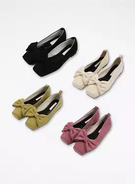 Big Bow Square Toe Flats OJ405 - Black Pointed Toe Ballet Flats with Oversized Bow - Shop Now