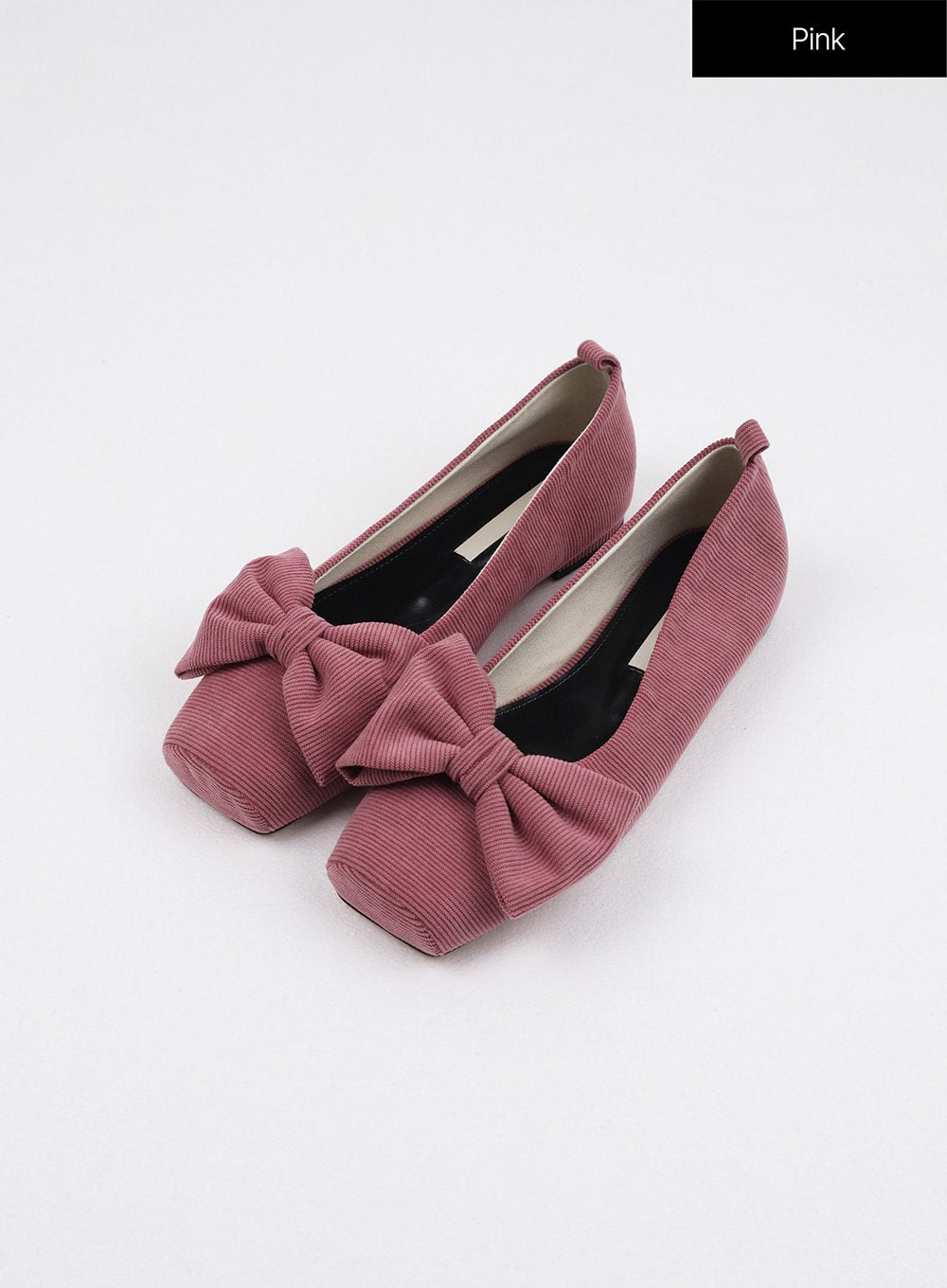 Big Bow Square Toe Flats OJ405 - Black Pointed Toe Ballet Flats with Oversized Bow - Shop Now