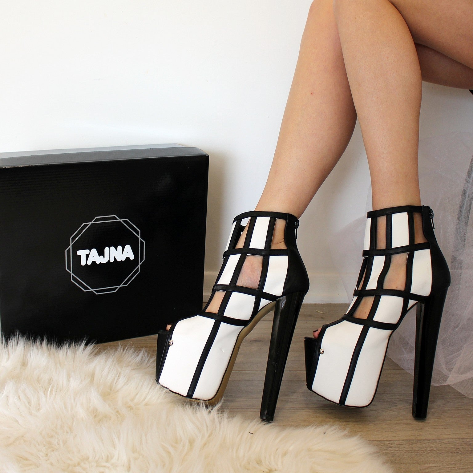 Black and White Cage Ankle Boots