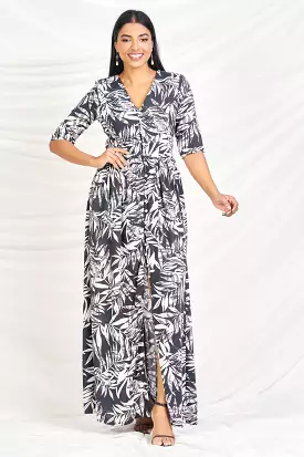 Black and white printed maxi dress.